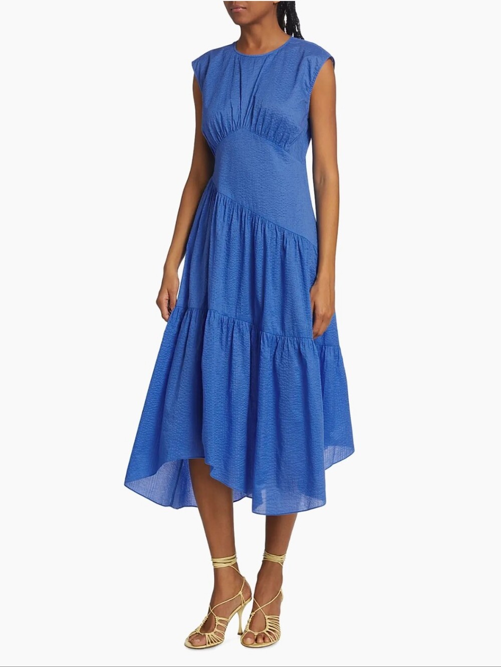 FRAME Blue Sleeveless Textured Midi Dress